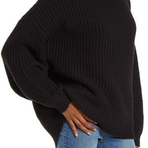 FREE PEOPLE CHUNKY OVERSIZED TURTLENECK SHAKER KNIT BLACK SWEATER XS